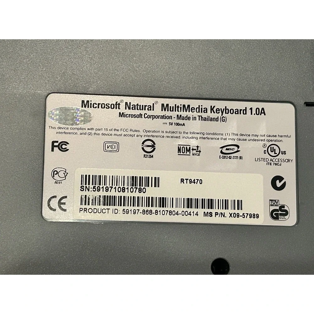 Microsoft Natural‎ Keyboard Ergonomic Comfort Multimedia 1.0A RT9470 Wired PS/2